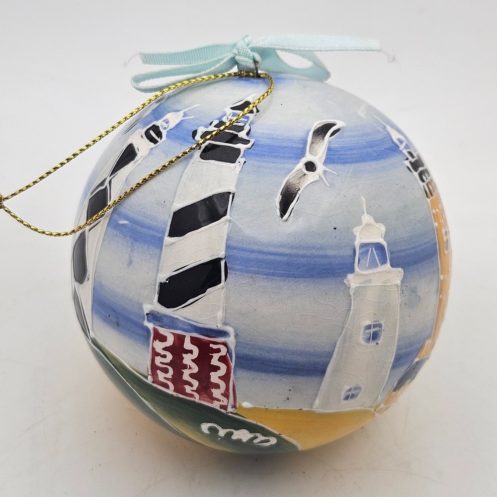 Vintage Outer Banks Hand‎ Painted Ceramic Ornament Lighthouse Horses
